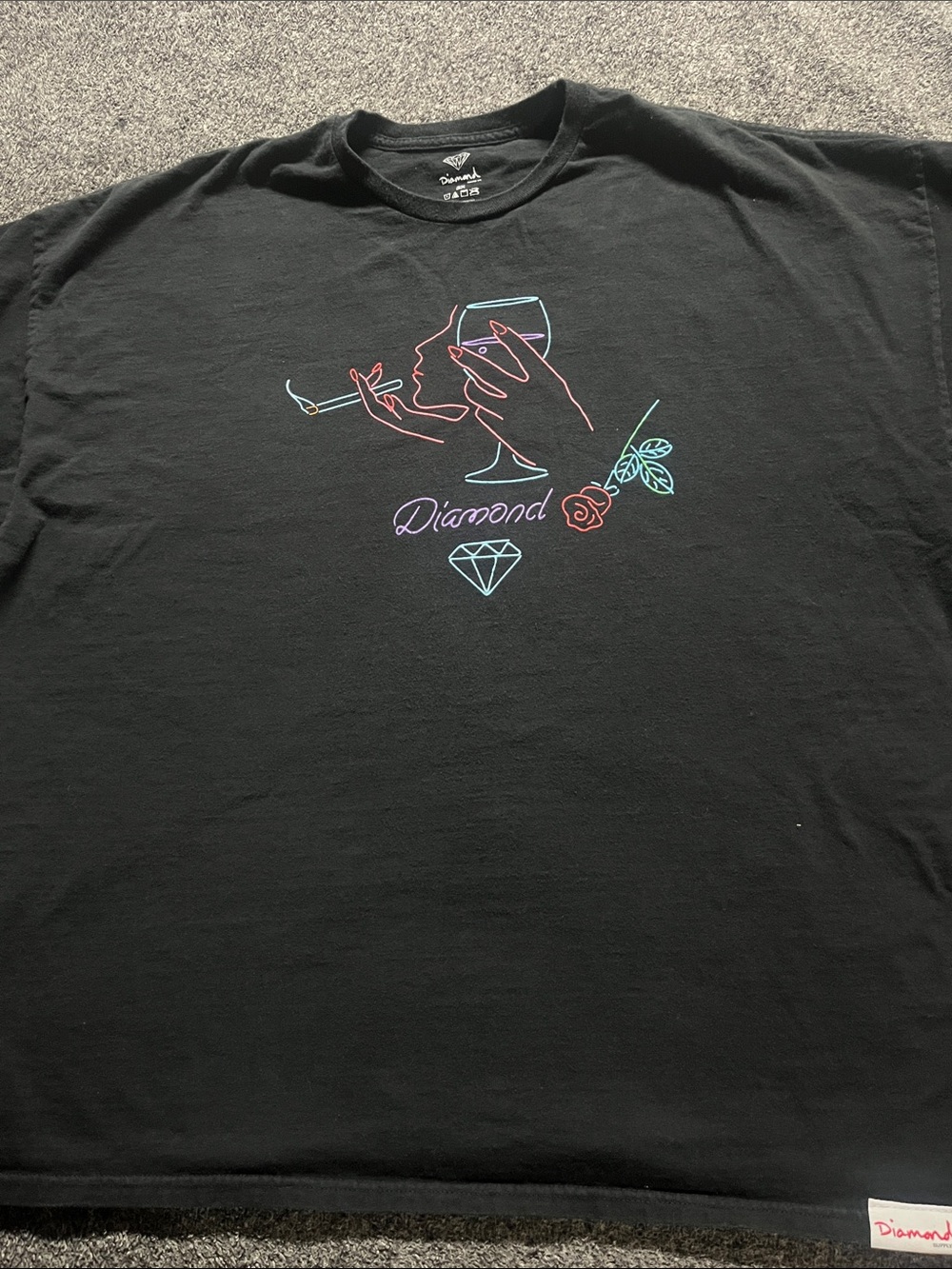 Diamond Supply Co. Black Tee with Neon Line Art Graphic
